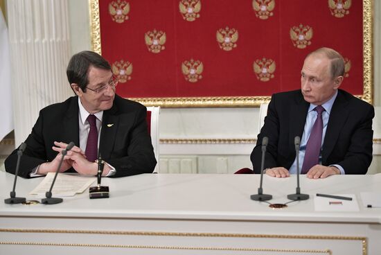 Russian President Vladimir Putin meets with President of Cyprus Nicos Anastasiades