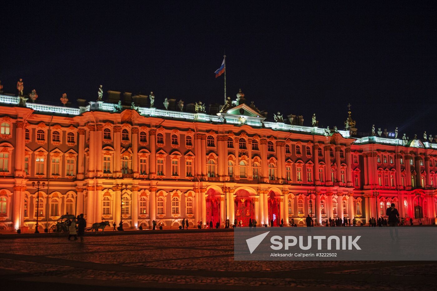 Storming of Winter Palace light show in St. Petersburg