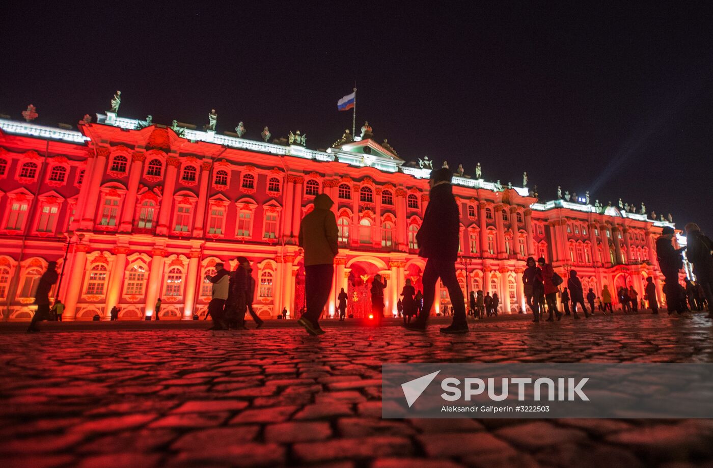 Storming of Winter Palace light show in St. Petersburg