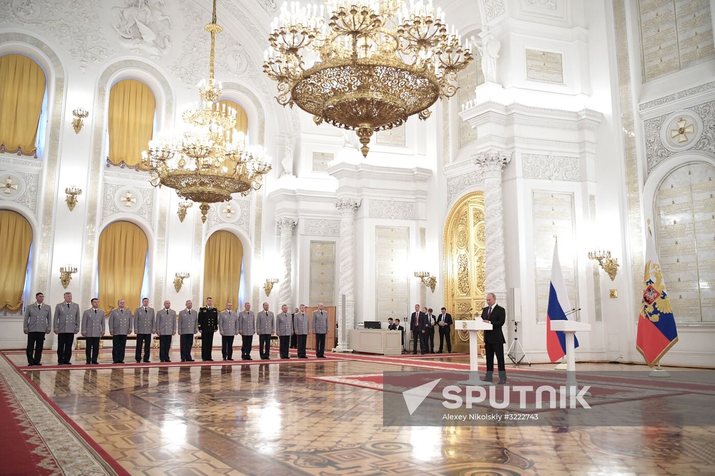 Russian President Vladimir Putin meets with senior officers at the Kremlin