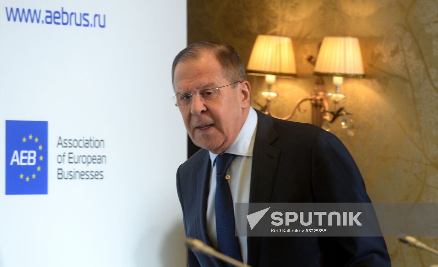 Russian Foreign Minister Sergei Lavrov meets with members of Association of European Business