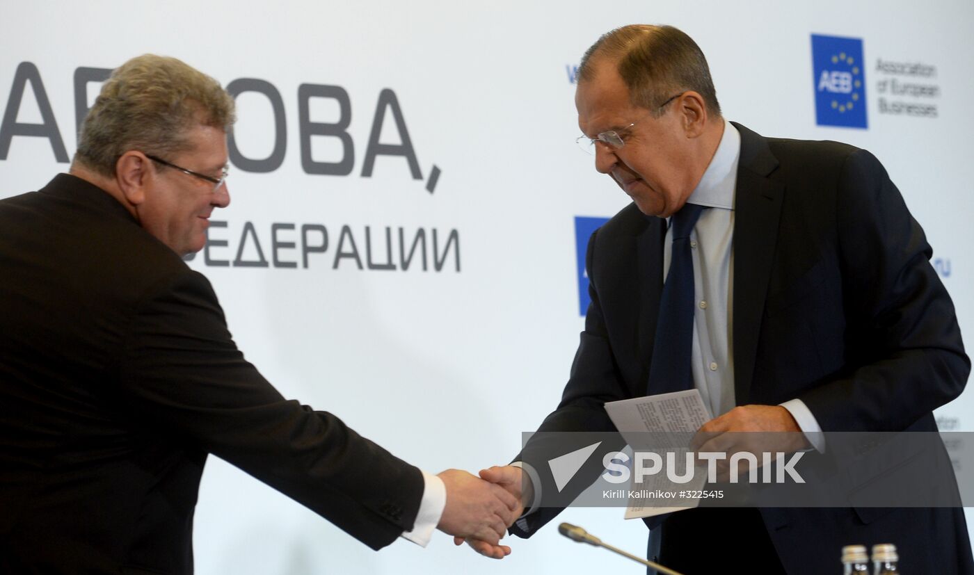 Russian Foreign Minister Sergei Lavrov meets with members of Association of European Business