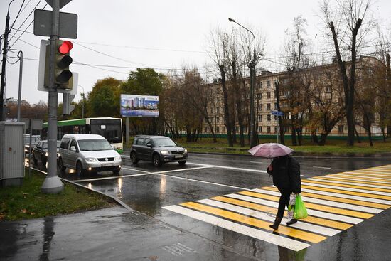 Traffic light installed as part of Russian-Japanese traffic light system introduction project