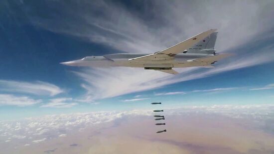 Air strikes by Tupolev Tu-22M3 bombers of Russian Air Force on terrorist facilities in Deir ez-Zor