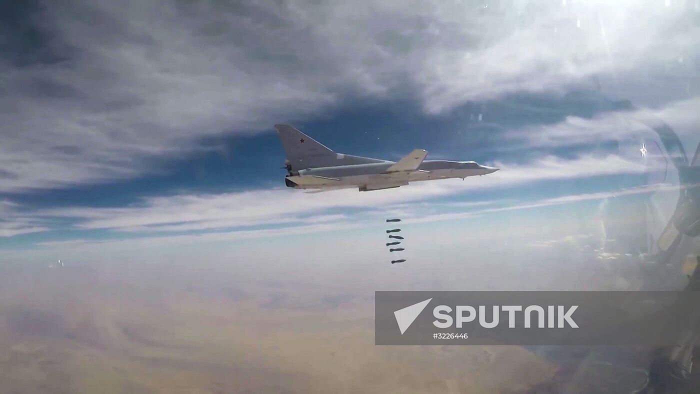 Air strikes by Tupolev Tu-22M3 bombers of Russian Air Force on terrorist facilities in Deir ez-Zor