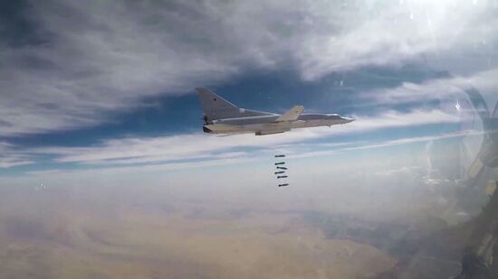 Air strikes by Tupolev Tu-22M3 bombers of Russian Air Force on terrorist facilities in Deir ez-Zor