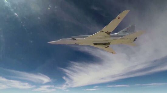 Air strikes by Tupolev Tu-22M3 bombers of Russian Air Force on terrorist facilities in Deir ez-Zor