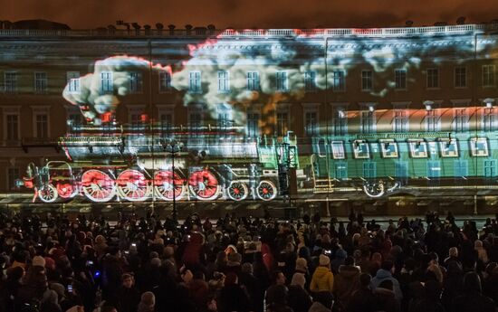 3D video mapping show on Palace Square in St. Petersburg