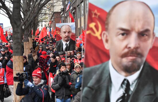 Russian Communist Party's march in Moscow