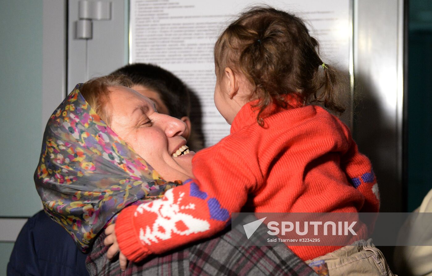 Welcoming Russian children, rescued in Syria, at Grozny Airport