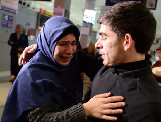 Welcoming Russian children, rescued in Syria, at Grozny Airport