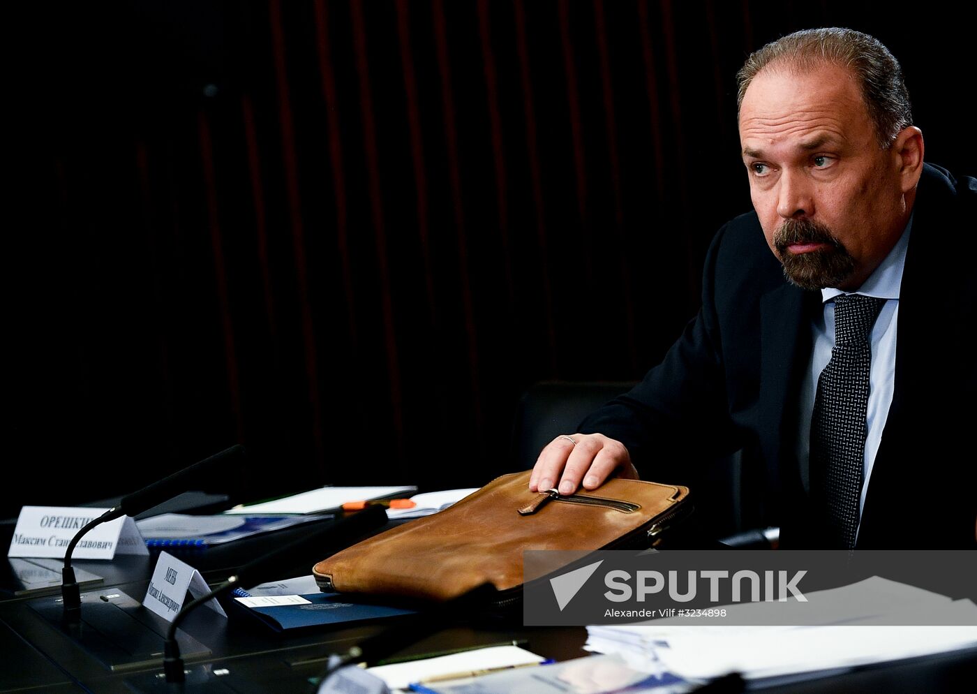 November 14, 2017. Minister of Construction, Utilities and Amenities Mikhail Men before a meeting on the development of the electric power industry, at the Rosseti headquarters. Location: Russia, Moscow. Author: Alexander Vilf/Sputnik. President Vladimir Putin visits Rosseti headquarters