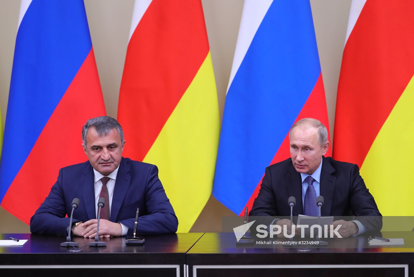 Russian President Vladimir Putin meets with President of South Ossetia Anatoly Bibilov