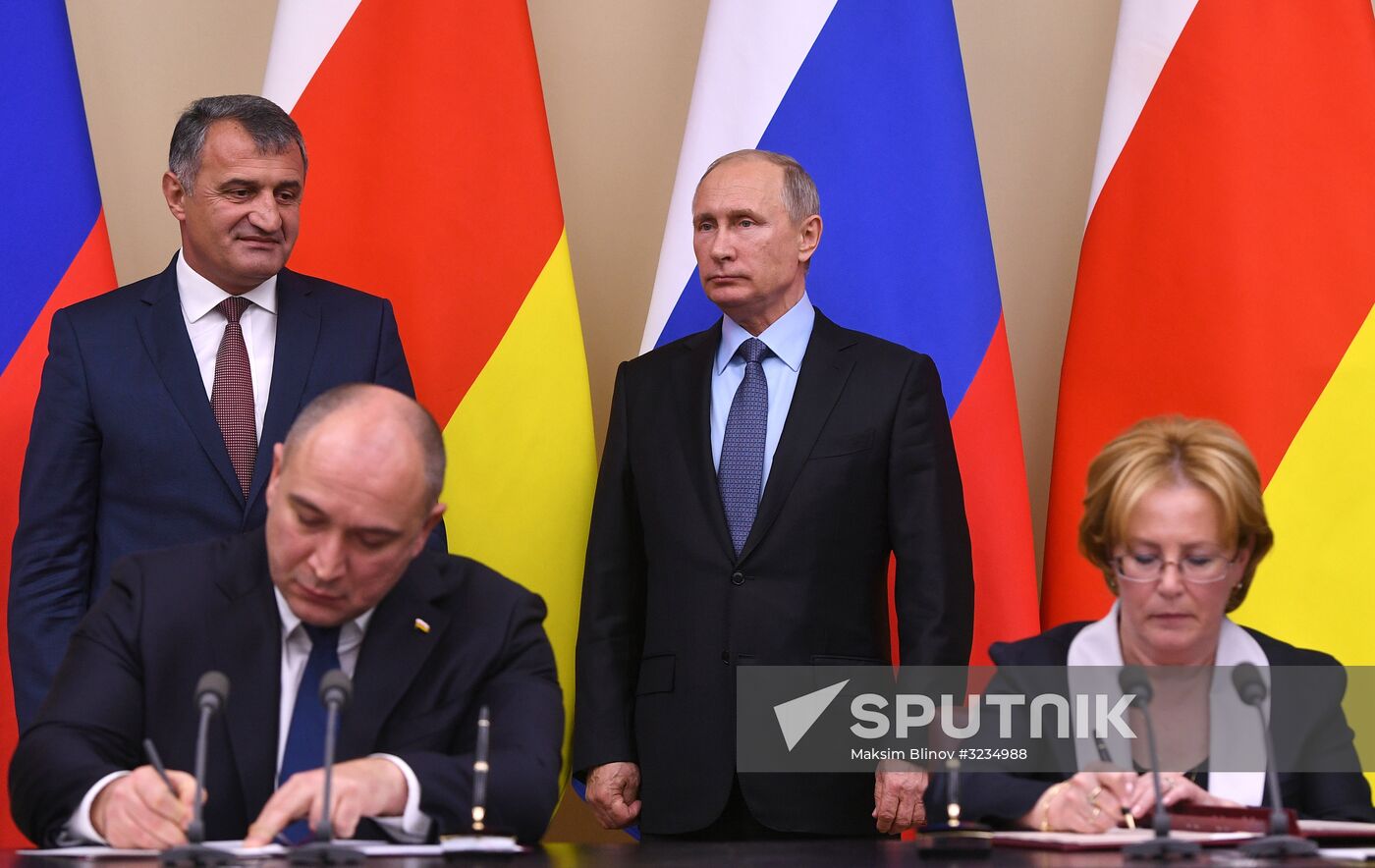 Russian President Vladimir Putin meets with President of South Ossetia Anatoly Bibilov