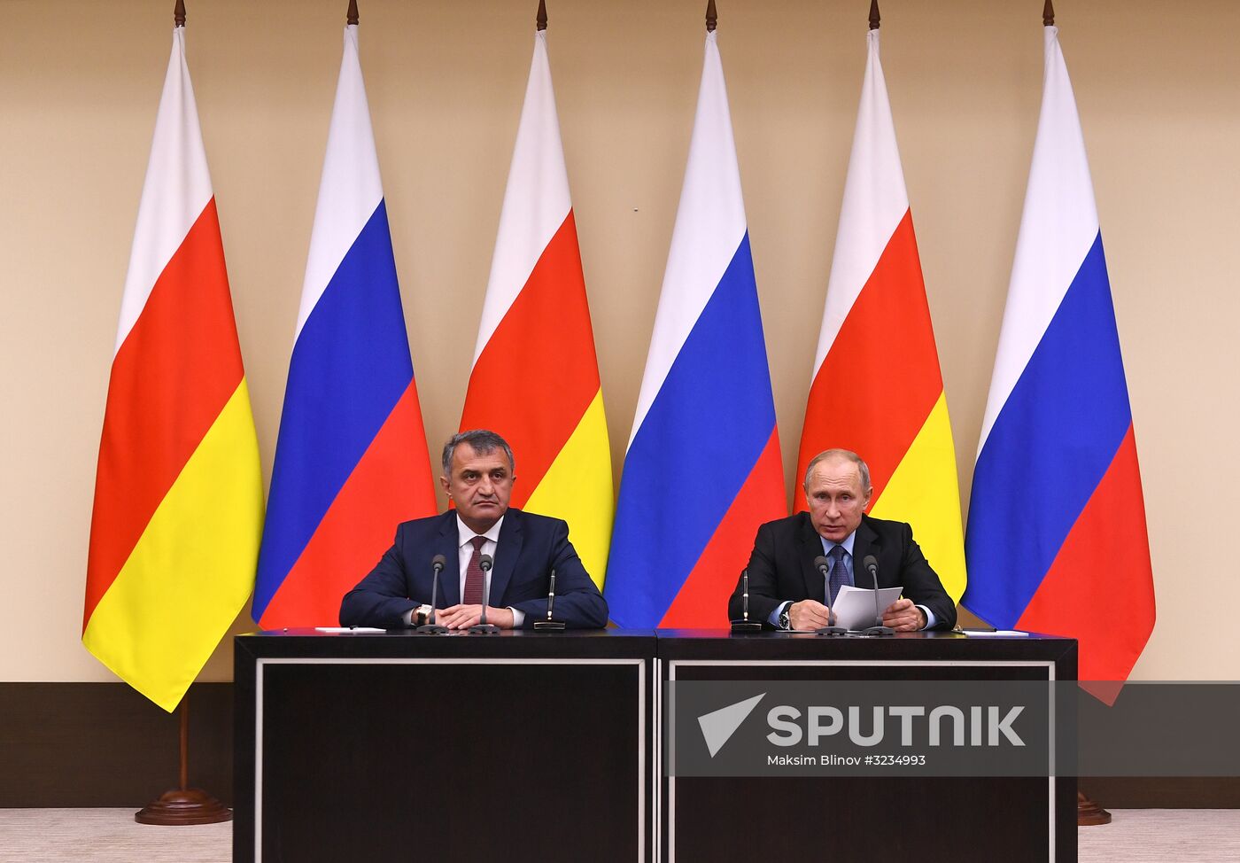 Russian President Vladimir Putin meets with President of South Ossetia Anatoly Bibilov