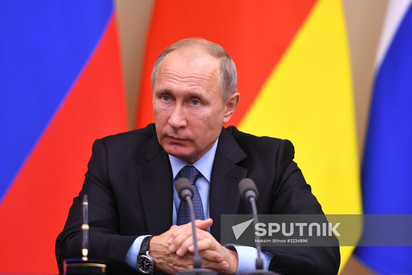 Russian President Vladimir Putin meets with President of South Ossetia Anatoly Bibilov