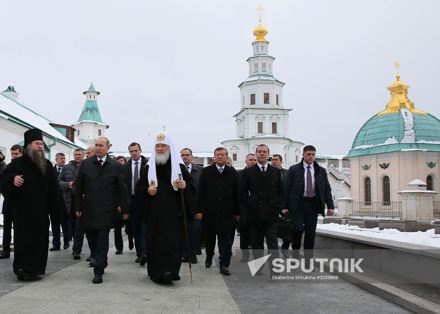 Russian President Vladimir Putin and Prime Minister Dmitry Medvedev New Jerusalem Monastery