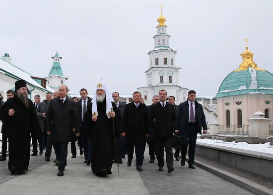 Russian President Vladimir Putin and Prime Minister Dmitry Medvedev New Jerusalem Monastery