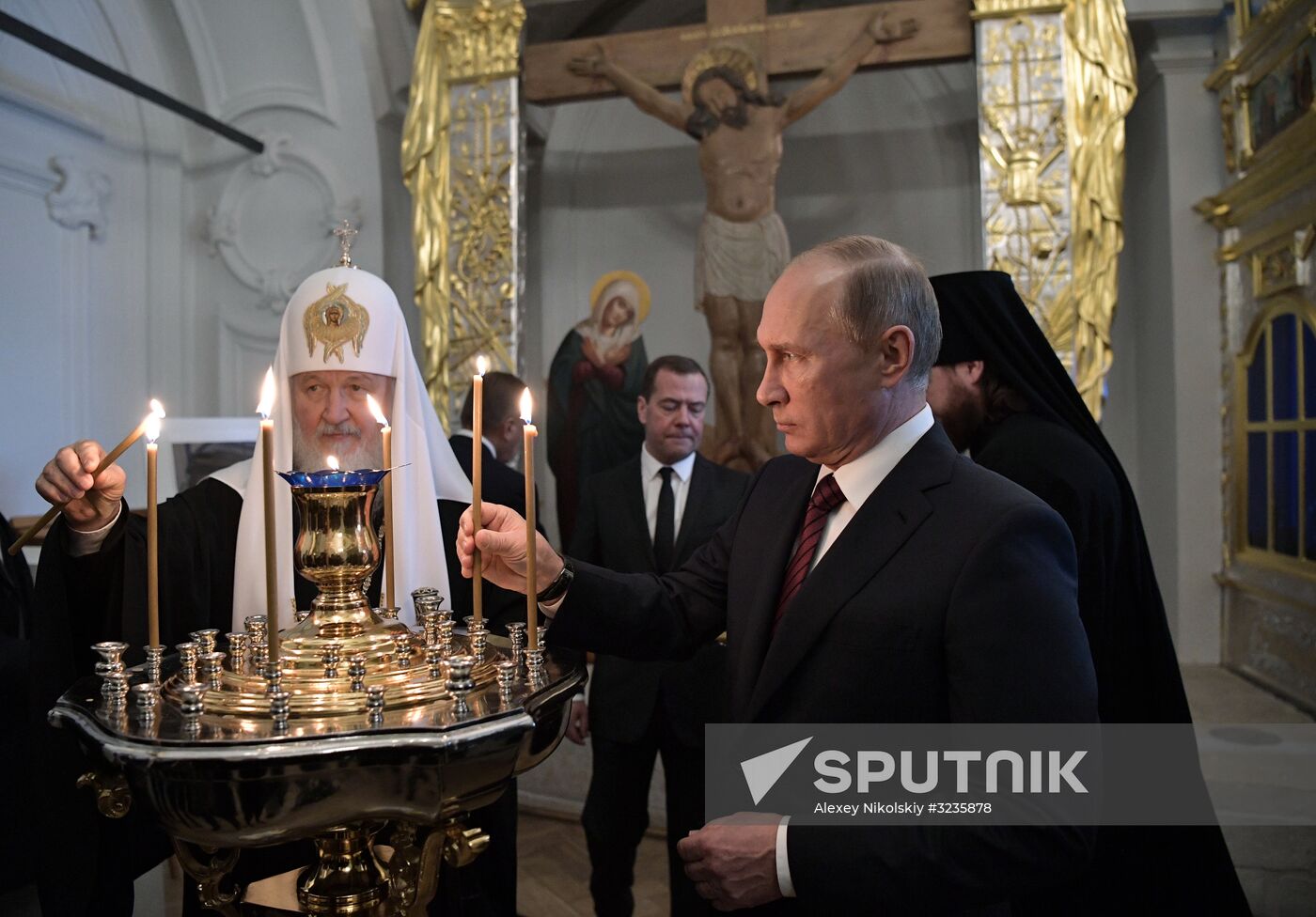 Russian President Vladimir Putin and Prime Minister Dmitry Medvedev New Jerusalem Monastery