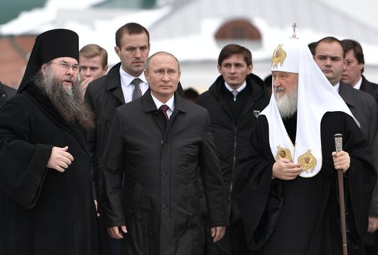 Russian President Vladimir Putin and Prime Minister Dmitry Medvedev New Jerusalem Monastery