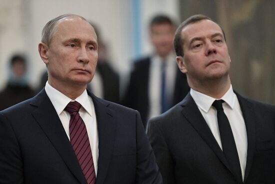 Russian President Vladimir Putin and Prime Minister Dmitry Medvedev New Jerusalem Monastery