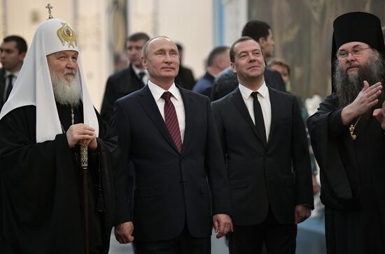 Russian President Vladimir Putin and Prime Minister Dmitry Medvedev New Jerusalem Monastery