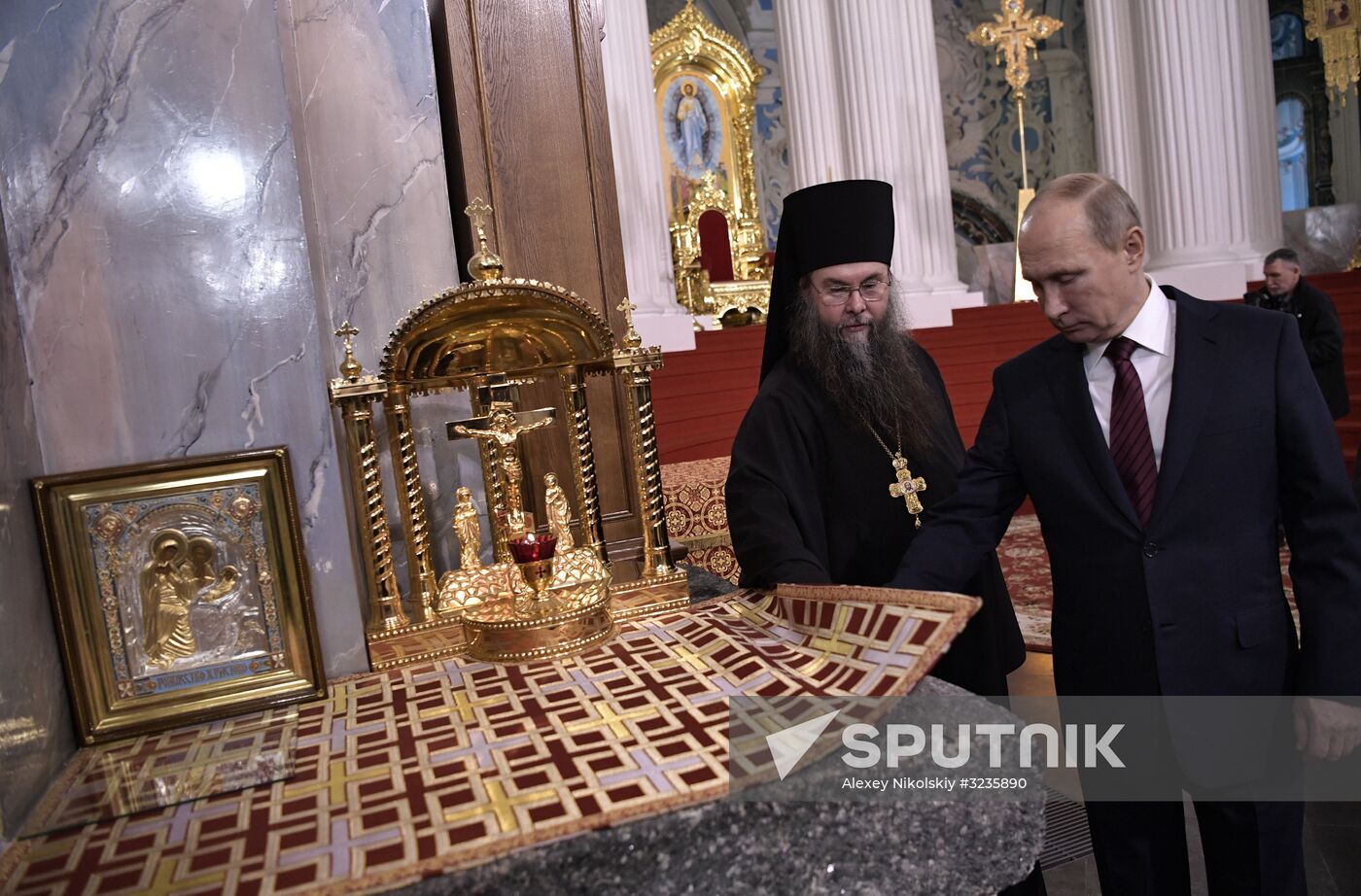 Russian President Vladimir Putin and Prime Minister Dmitry Medvedev New Jerusalem Monastery