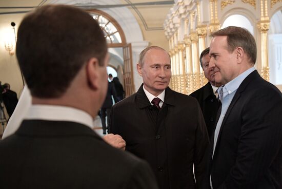 Russian President Vladimir Putin and Prime Minister Dmitry Medvedev New Jerusalem Monastery