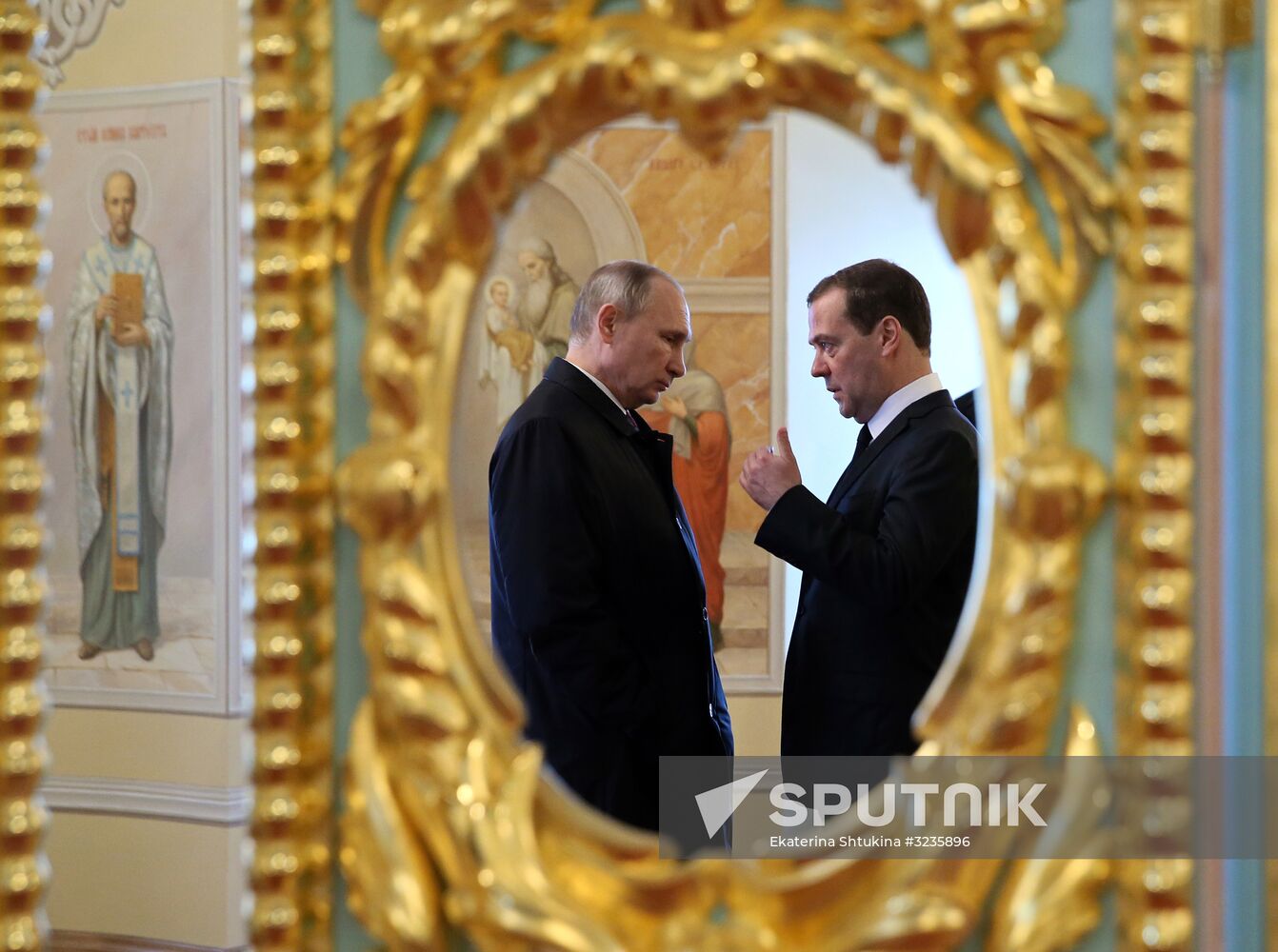 Russian President Vladimir Putin and Prime Minister Dmitry Medvedev New Jerusalem Monastery