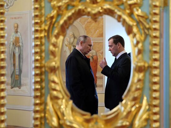 Russian President Vladimir Putin and Prime Minister Dmitry Medvedev New Jerusalem Monastery