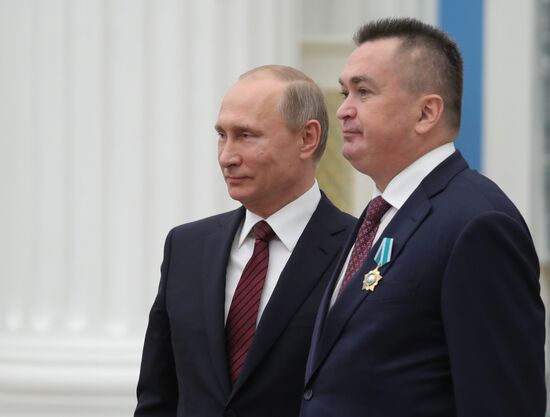 President Vladimir Putin presents state awards at the Kremlin