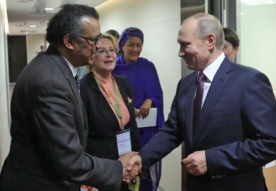 President Putin meets with WHO director-general Adhanom and Deputy Secretary-General of UN Mohammed