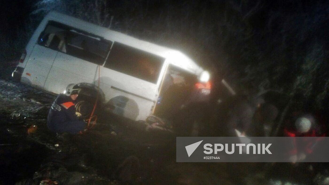 Log truck and minibus bump into each other in Mari El