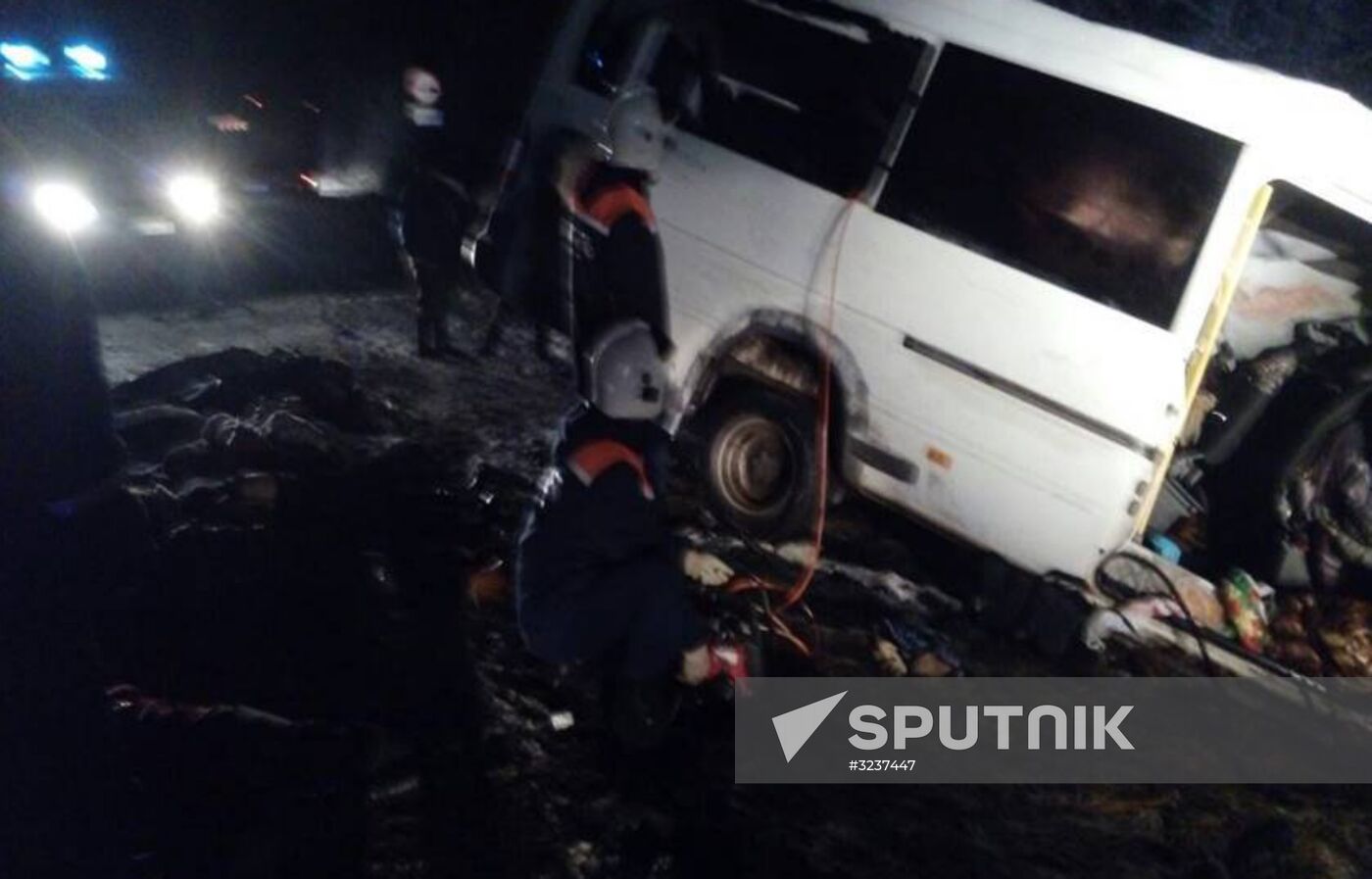 Log truck and minibus collide in Mari El