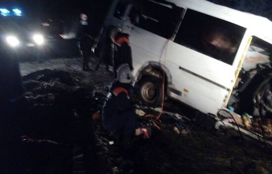 Log truck and minibus collide in Mari El