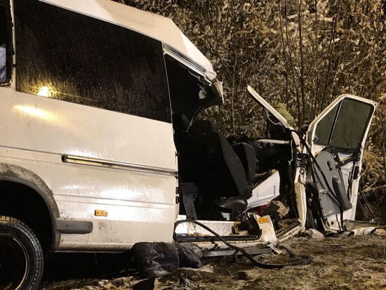 Minibus collides with timber truck in Mari El