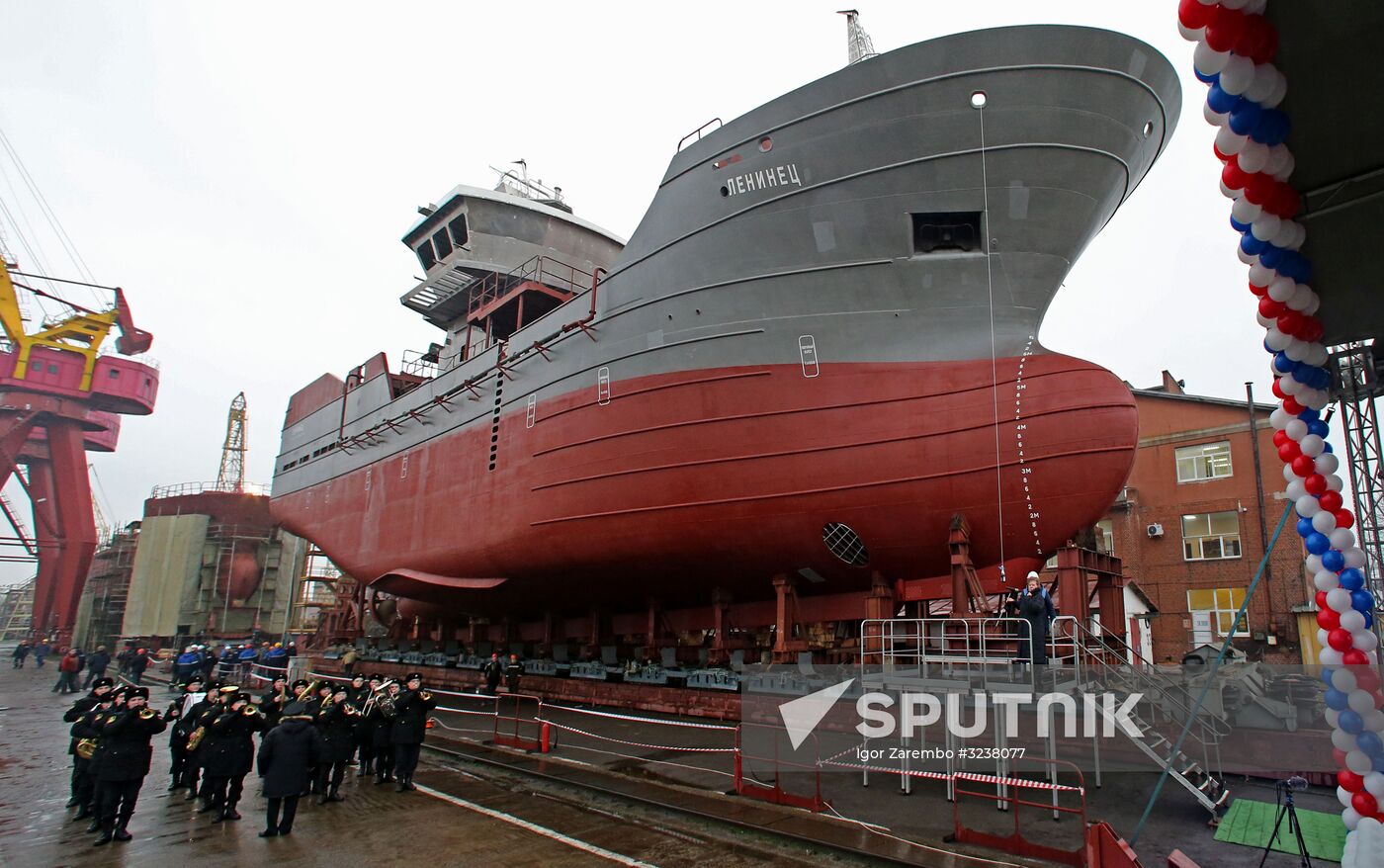 Launching Leninets trawler in Kaliningrad