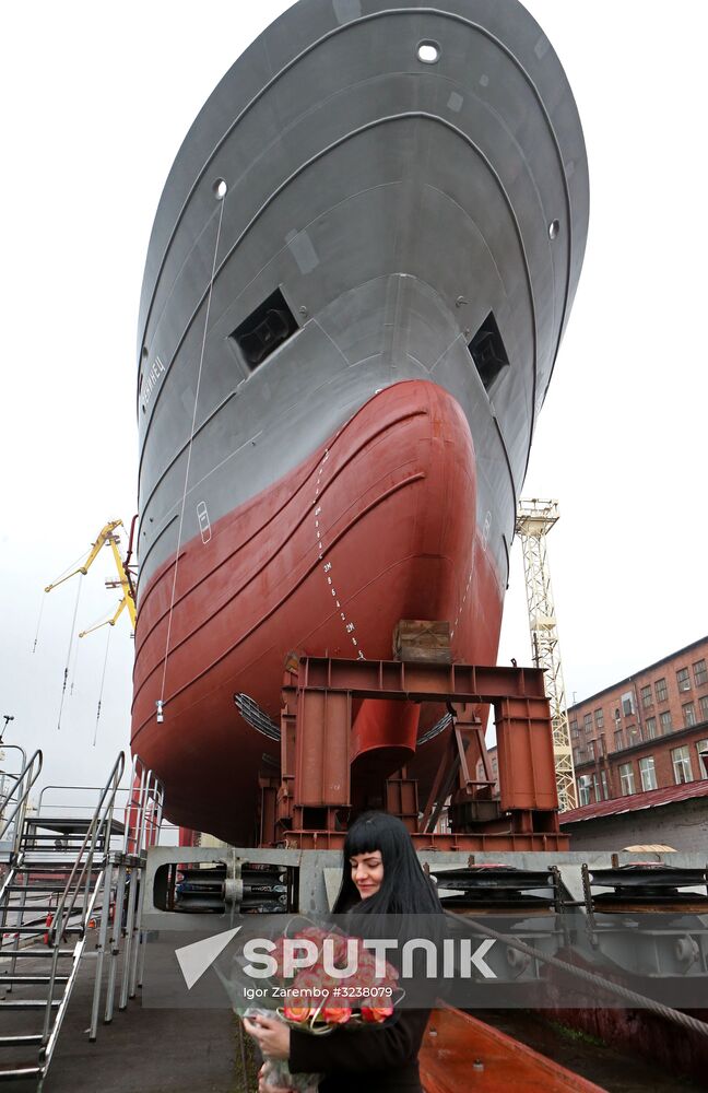 Launching Leninets trawler in Kaliningrad
