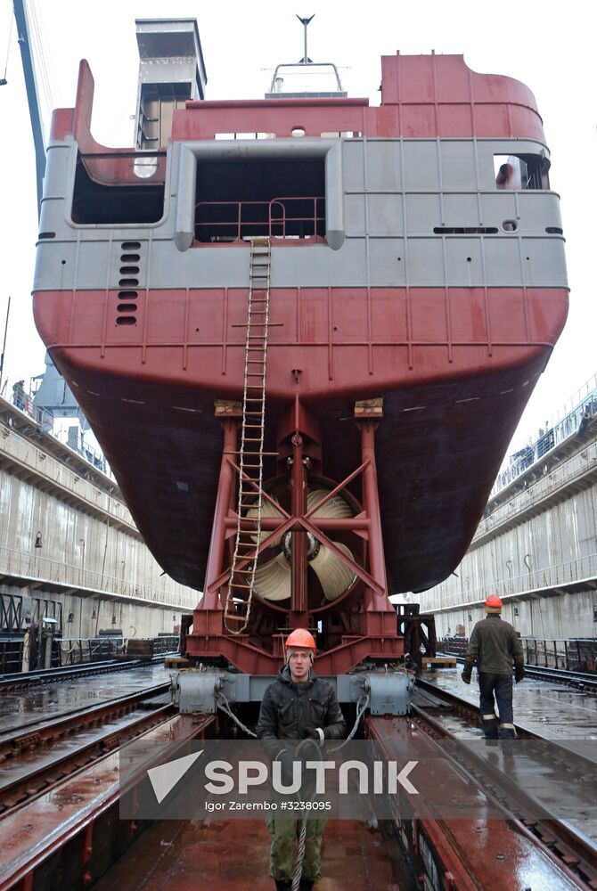 Launching Leninets trawler in Kaliningrad