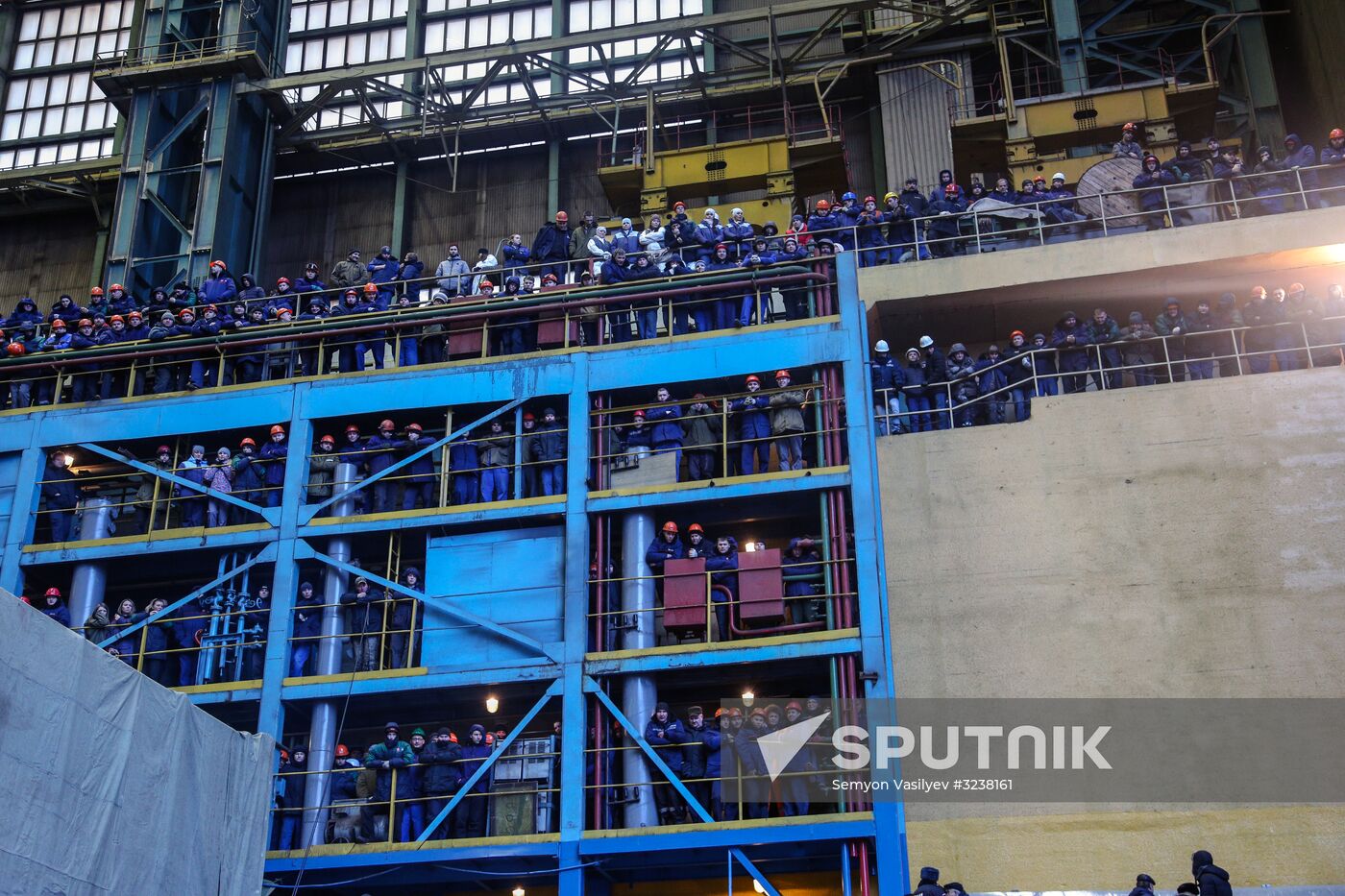 Launching Prince Vladimir nuclear-powered submarine cruiser in Severodvinsk