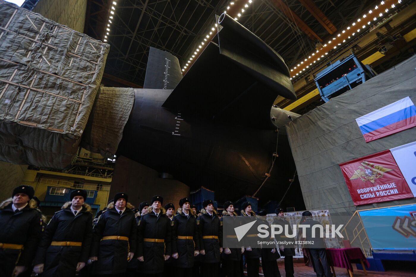 Launching Prince Vladimir nuclear-powered submarine cruiser in Severodvinsk