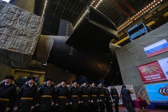 Launching Prince Vladimir nuclear-powered submarine cruiser in Severodvinsk