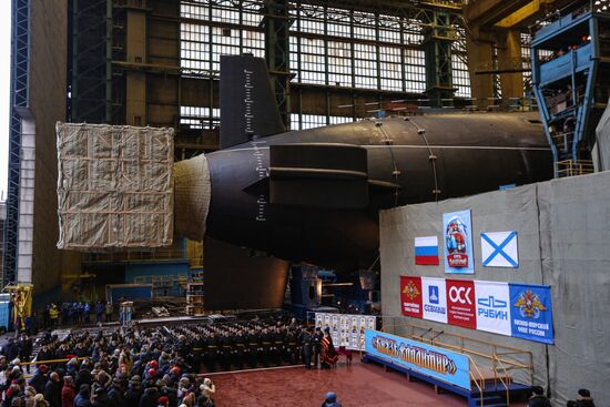 Launching Prince Vladimir nuclear-powered submarine cruiser in Severodvinsk