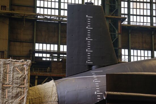 Launching Prince Vladimir nuclear-powered submarine cruiser in Severodvinsk