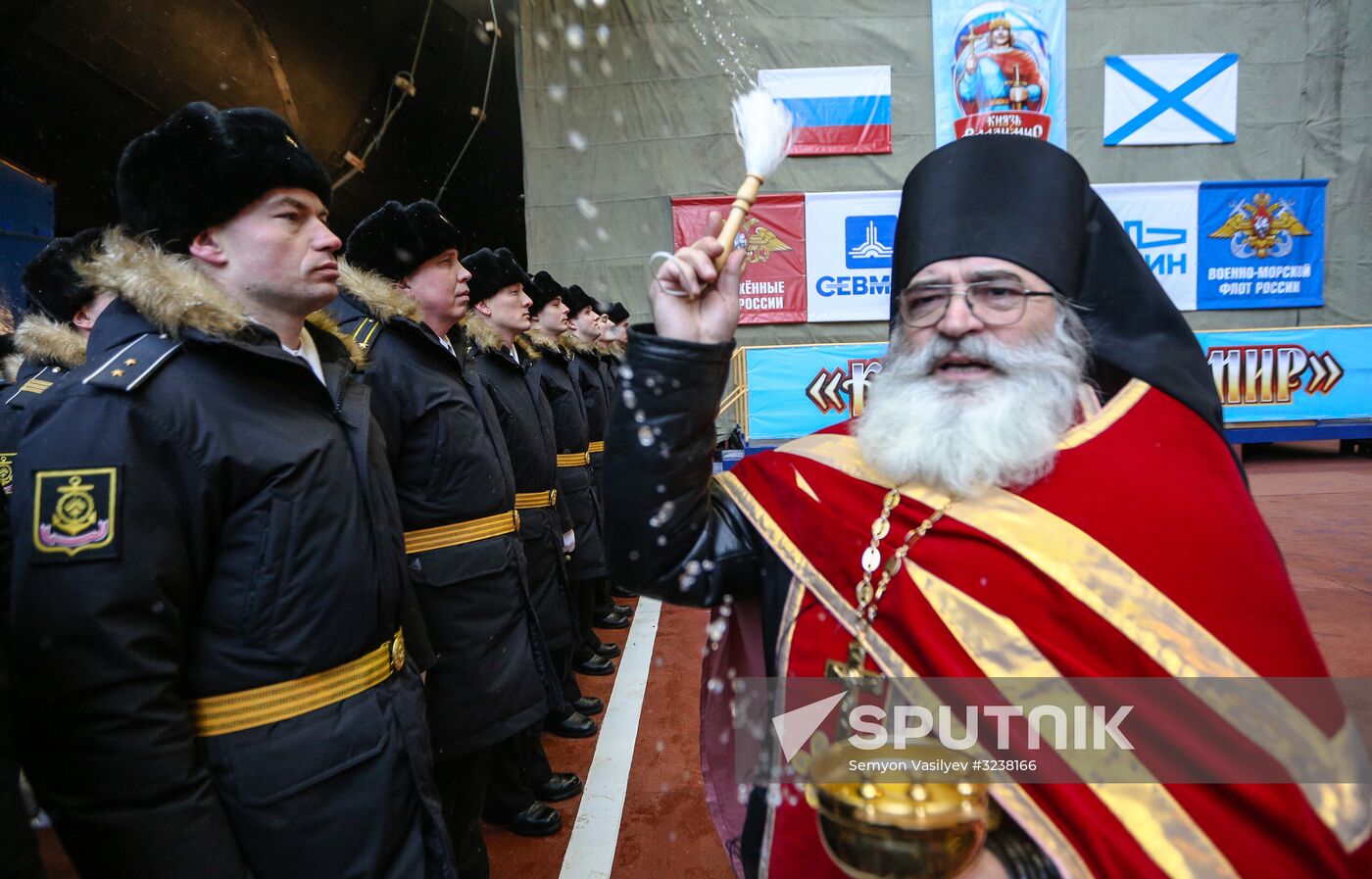Launching Prince Vladimir nuclear-powered submarine cruiser in Severodvinsk