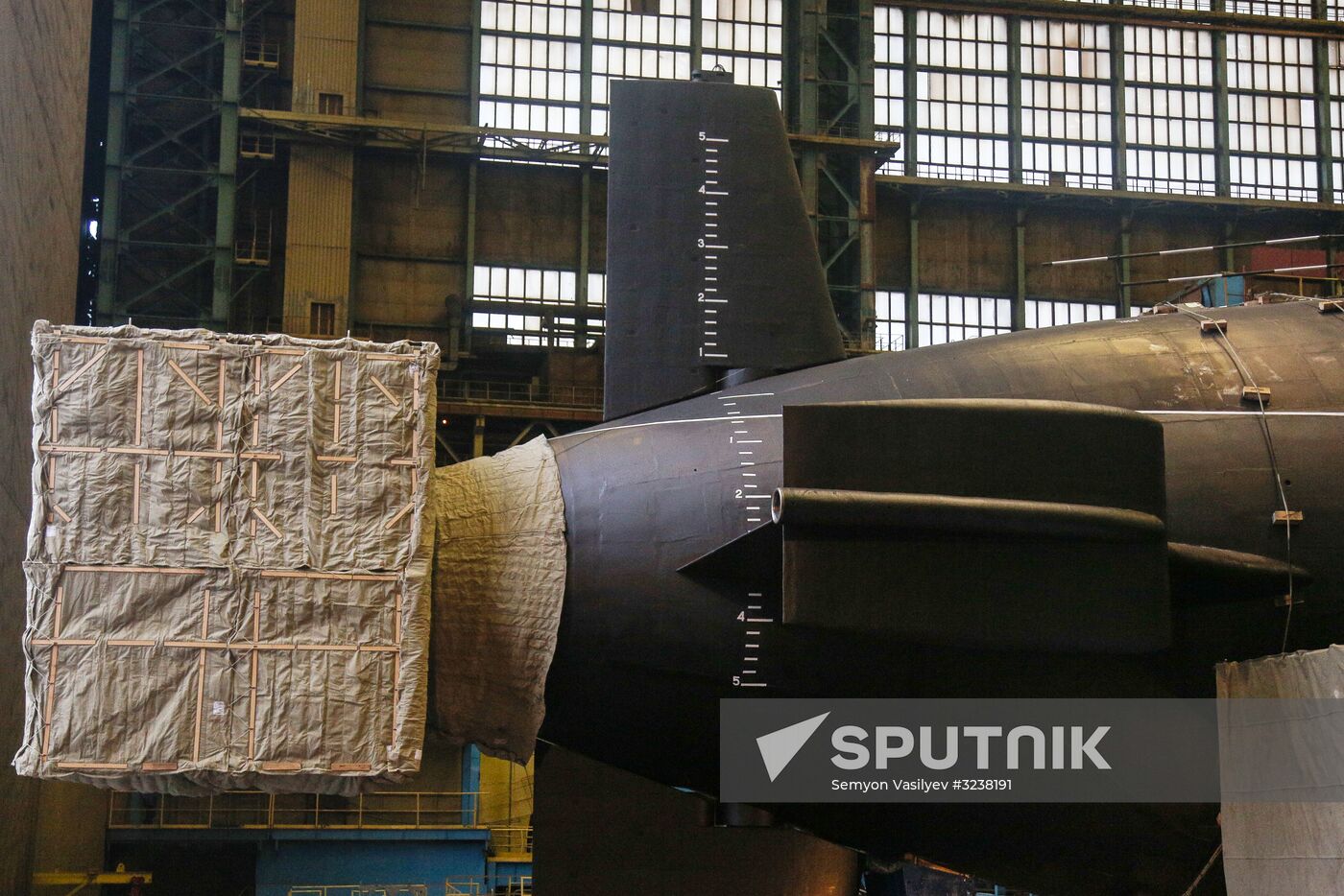 Launching Prince Vladimir nuclear-powered submarine cruiser in Severodvinsk