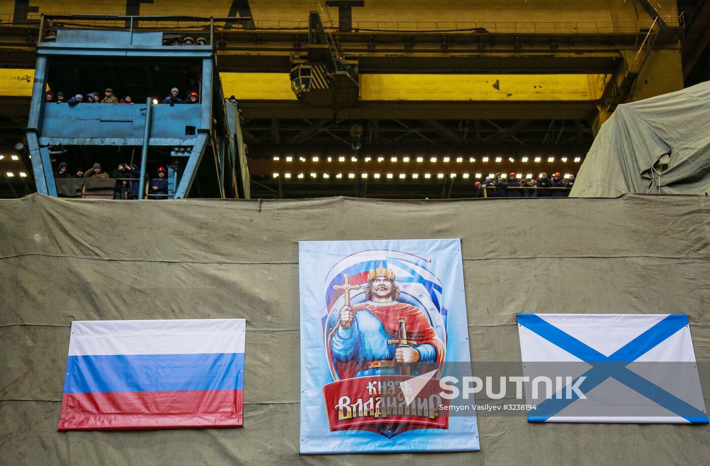 Launching Prince Vladimir nuclear-powered submarine cruiser in Severodvinsk