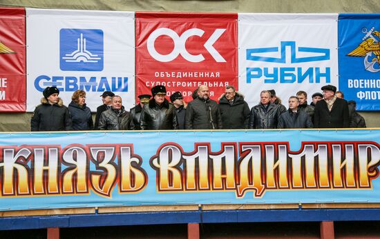 Launching Prince Vladimir nuclear-powered submarine cruiser in Severodvinsk