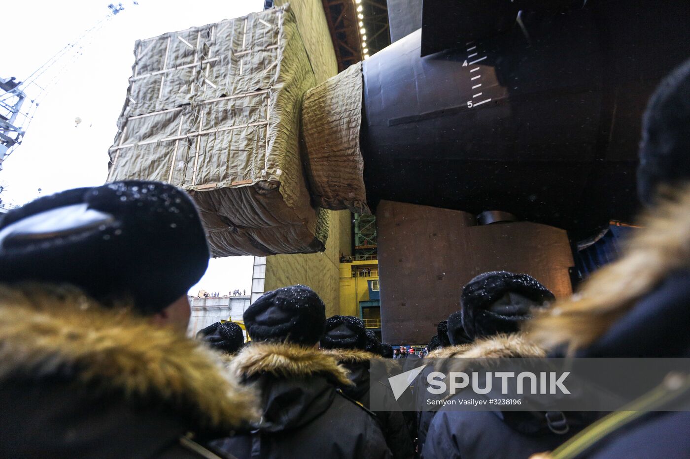 Launching Prince Vladimir nuclear-powered submarine cruiser in Severodvinsk