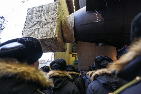 Launching Prince Vladimir nuclear-powered submarine cruiser in Severodvinsk